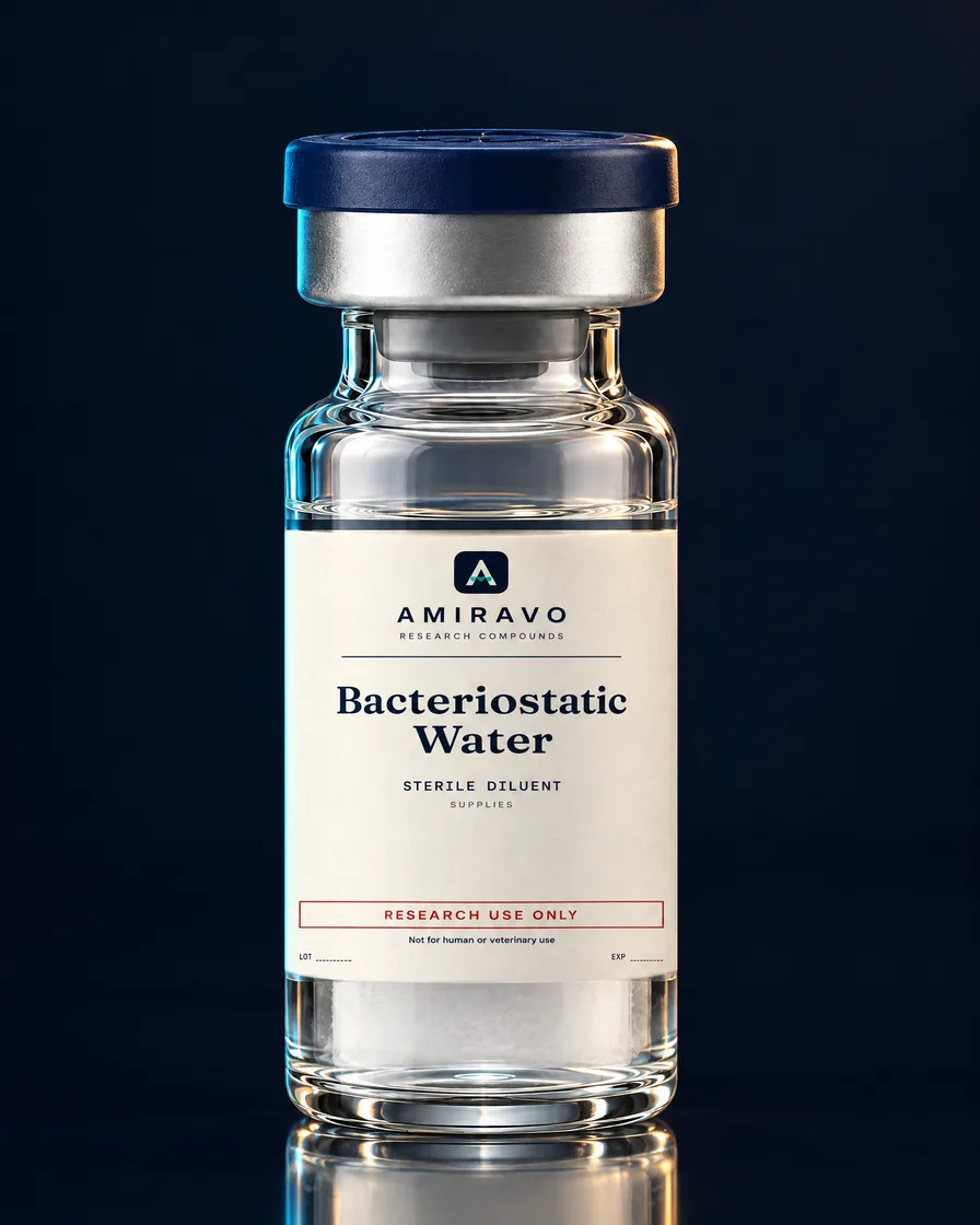 Bacteriostatic Water research vial with an Amiravo label