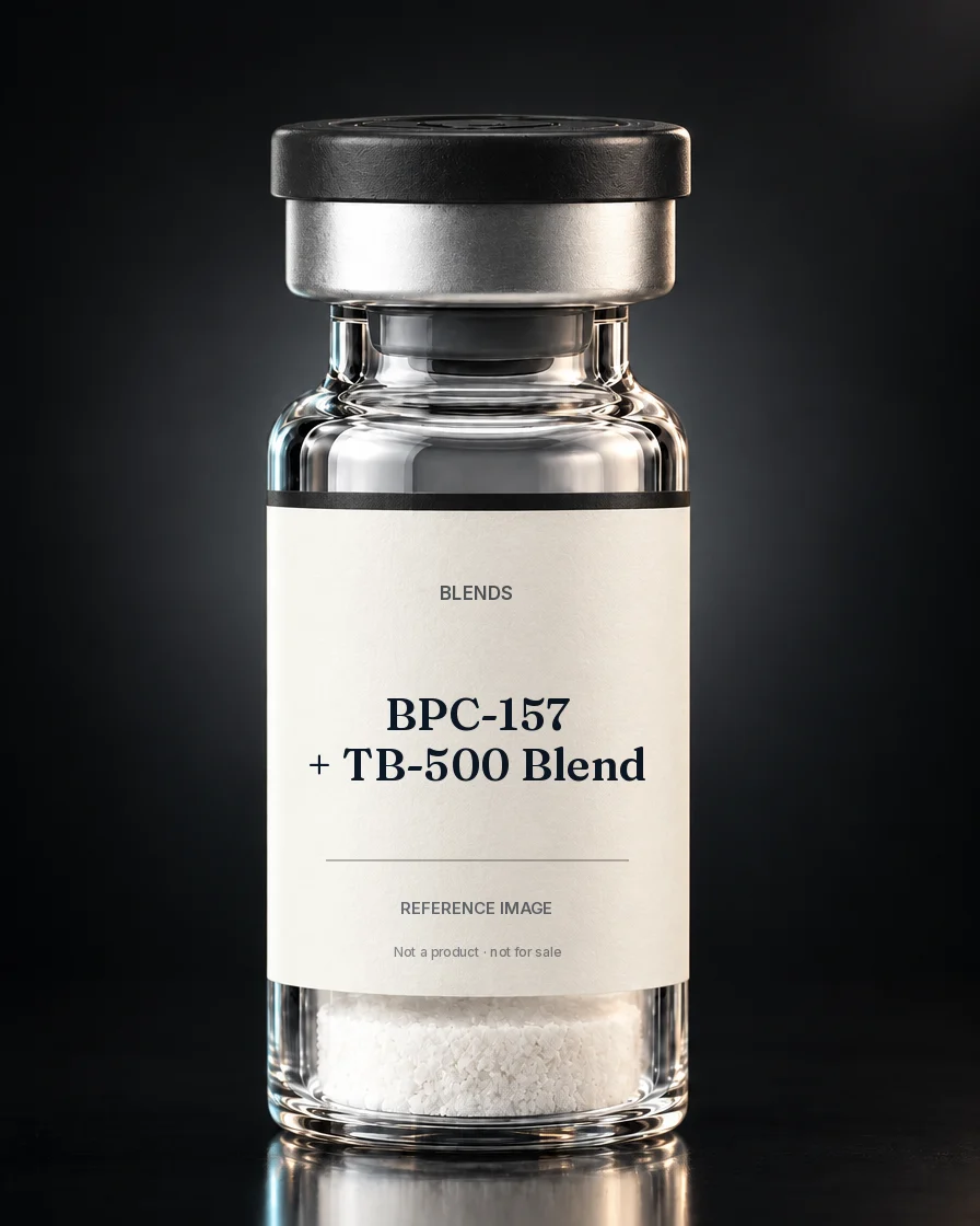 Unbranded reference vial illustrating BPC-157 + TB-500 Blend; not an actual product