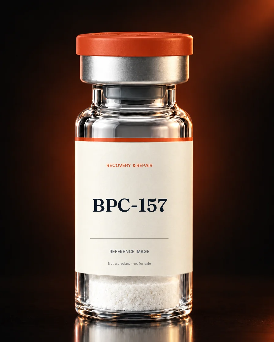 Unbranded reference vial illustrating BPC-157; not an actual product