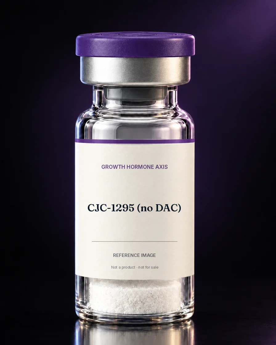 Unbranded reference vial illustrating CJC-1295 (no DAC); not an actual product