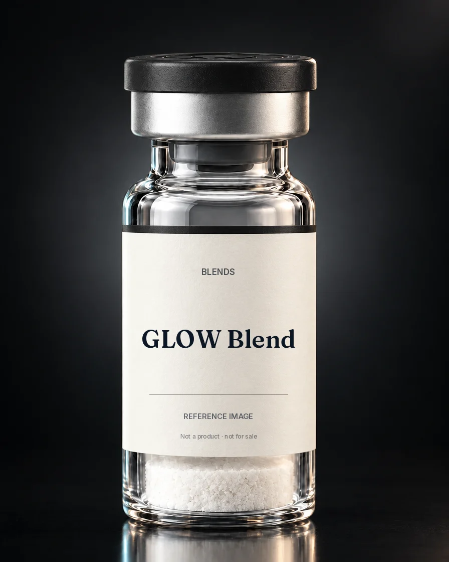 Unbranded reference vial illustrating GLOW Blend; not an actual product