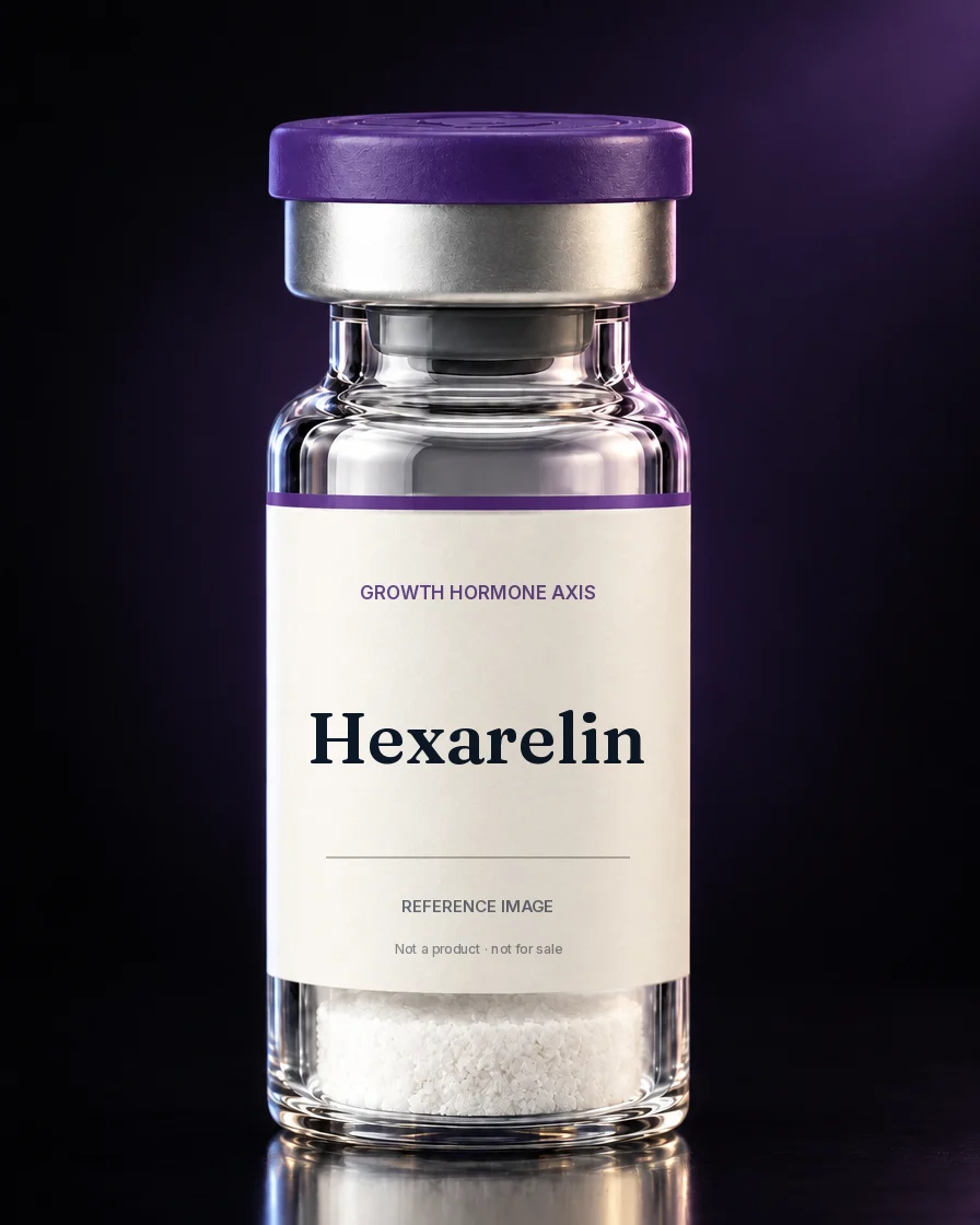 Unbranded reference vial illustrating Hexarelin; not an actual product