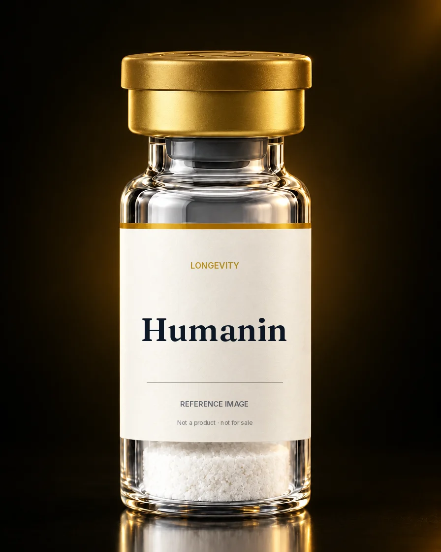 Unbranded reference vial illustrating Humanin; not an actual product