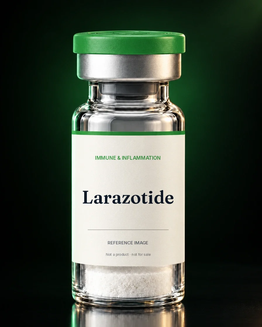 Unbranded reference vial illustrating Larazotide; not an actual product