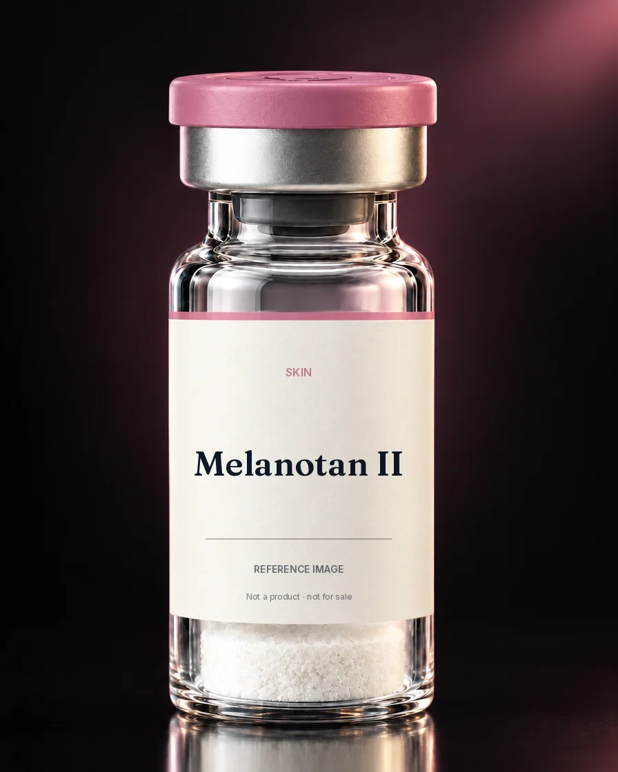 Unbranded reference vial illustrating Melanotan II; not an actual product