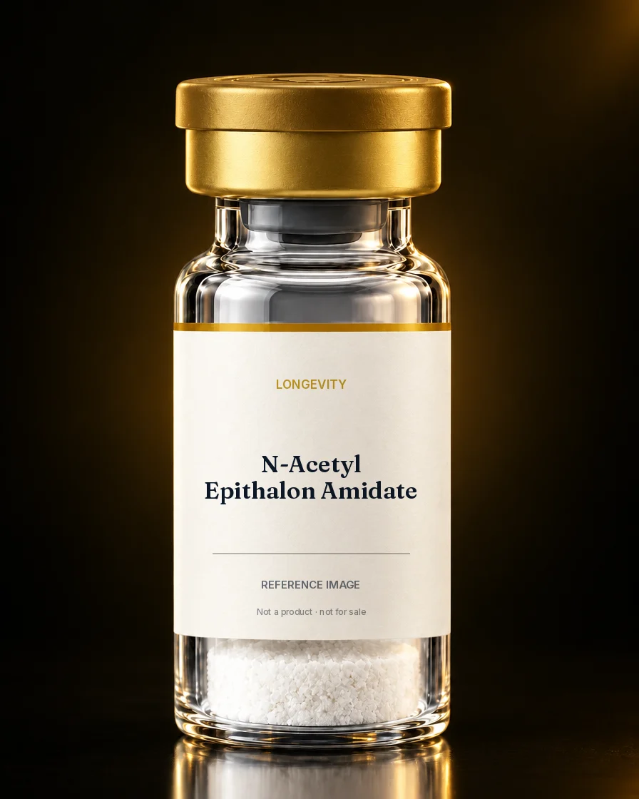 Unbranded reference vial illustrating N-Acetyl Epithalon Amidate; not an actual product