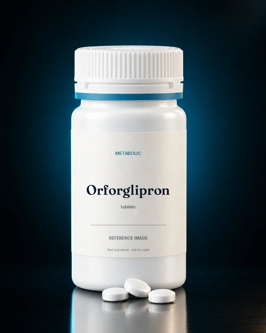 Unbranded reference vial illustrating Orforglipron; not an actual product