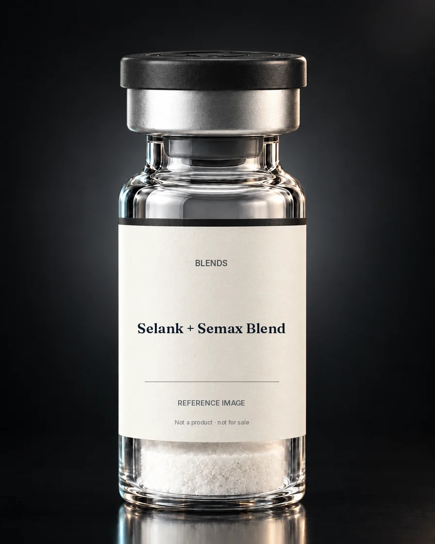 Unbranded reference vial illustrating Selank + Semax Blend; not an actual product