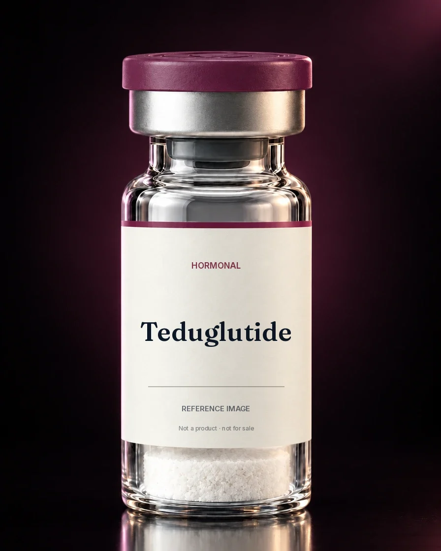 Unbranded reference vial illustrating Teduglutide; not an actual product
