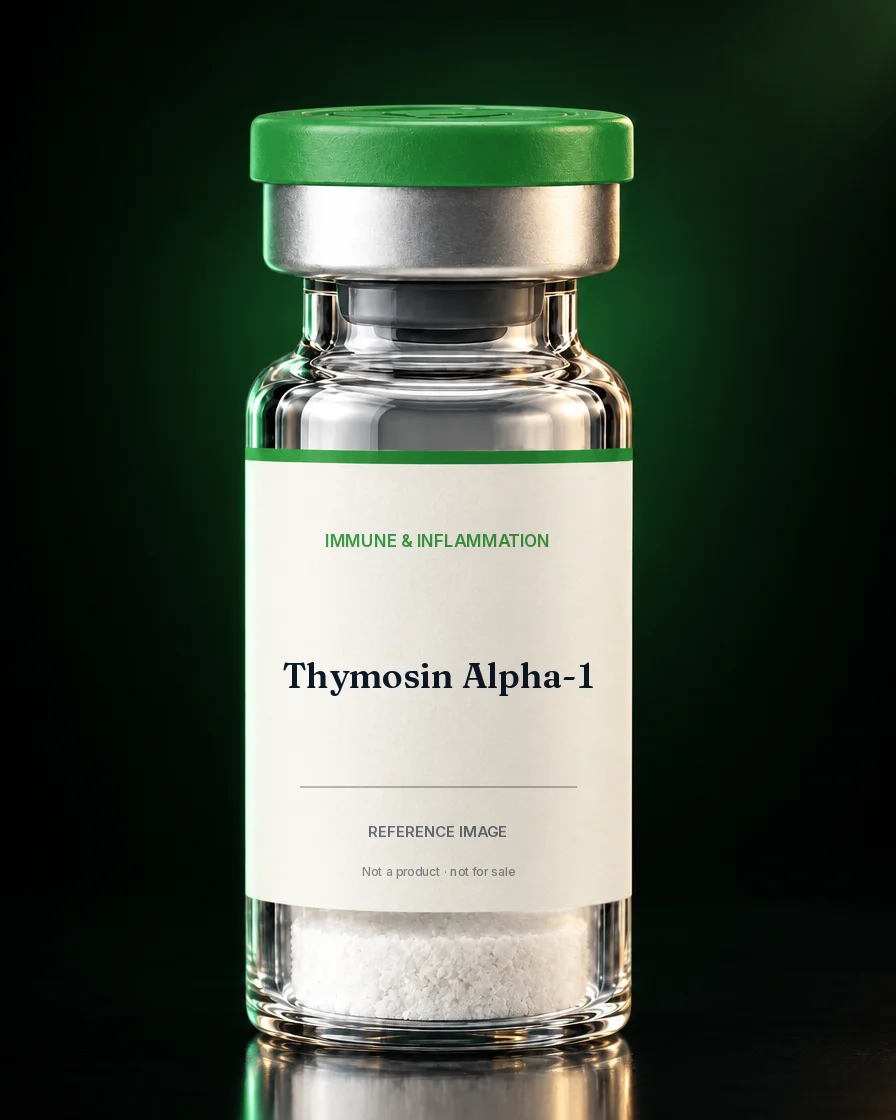 Unbranded reference vial illustrating Thymosin Alpha-1; not an actual product