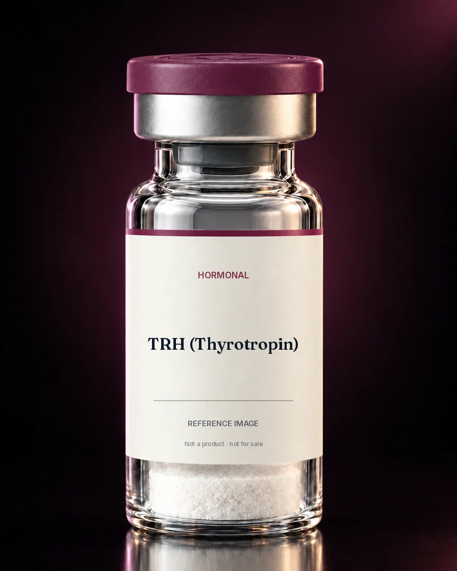 Unbranded reference vial illustrating TRH (Thyrotropin); not an actual product